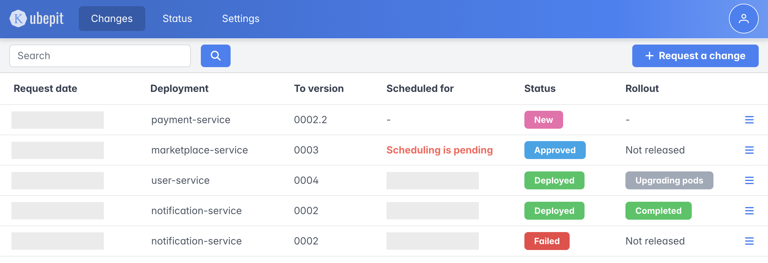 Kubepit - Tela principal